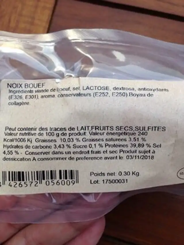 Noix boeuf ingredients label