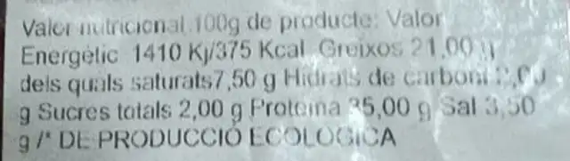 Keesbio Fuet Extra Eco nutrition facts table