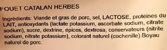 Fouet catalan herbe ingredients label
