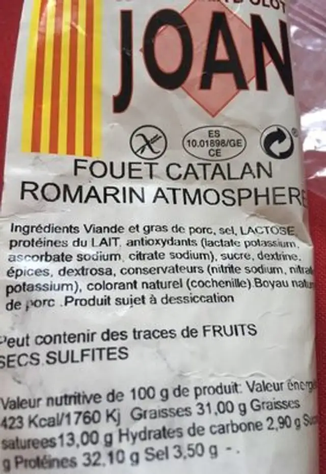 Fouet Catalan ingredients label