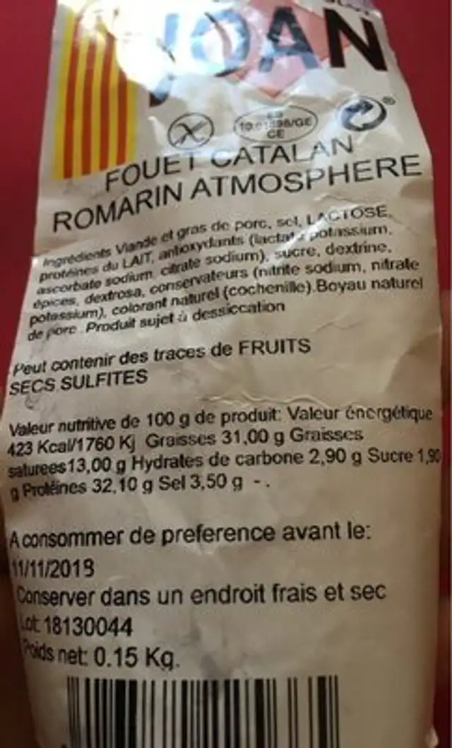 Fouet Catalan nutrition facts table