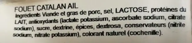 Fouet Catalan ail ingredients label