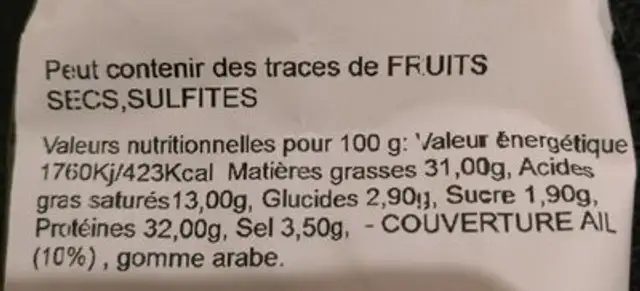 Fuet ails nutrition facts table
