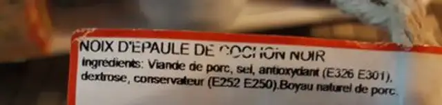 Noix d'épaule de cochon noir ingredients label