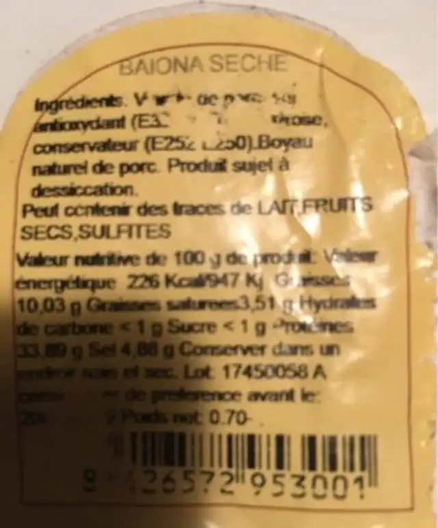 baiona seche ingredients label