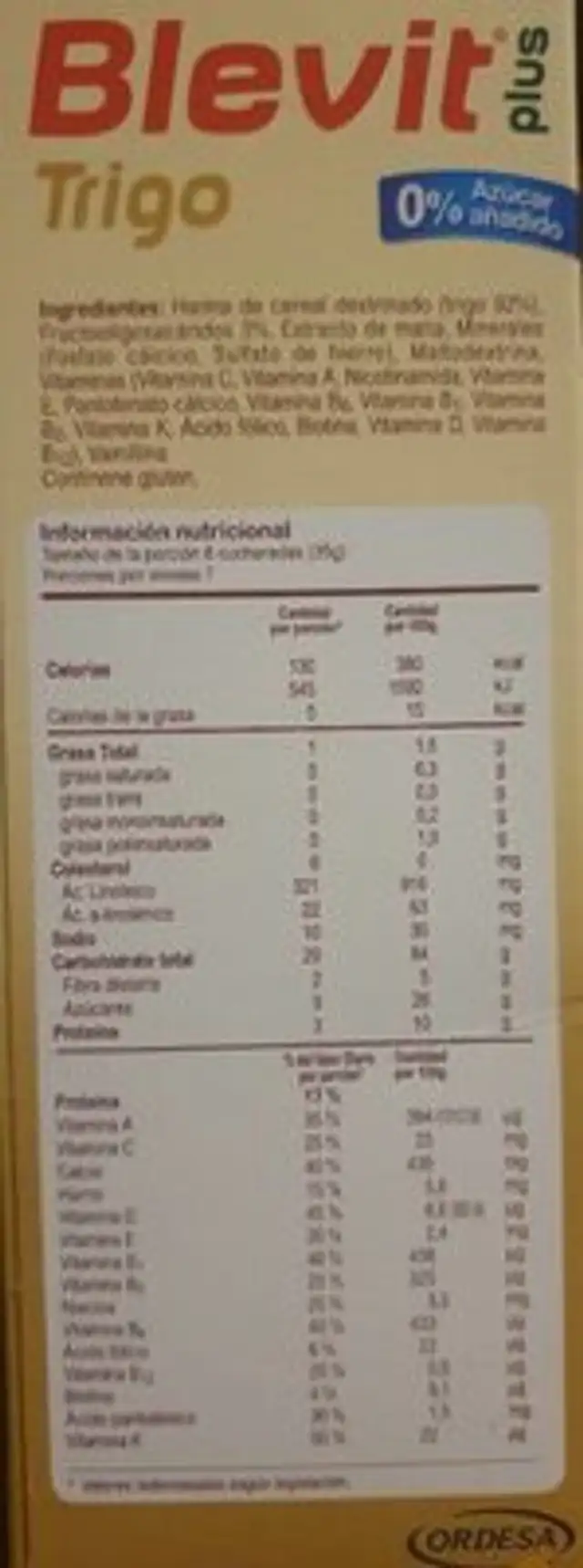 Blevit plus trigo nutrition facts table