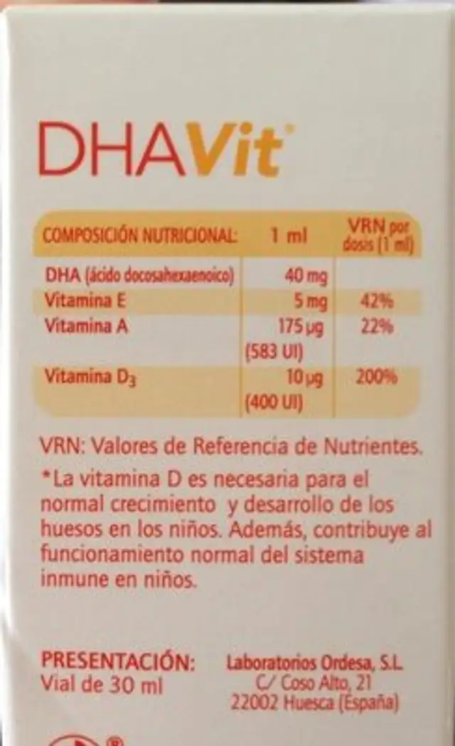 DHAVit nutrition facts table