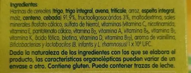 Blevit plus optimum 8 cereales ingredients label