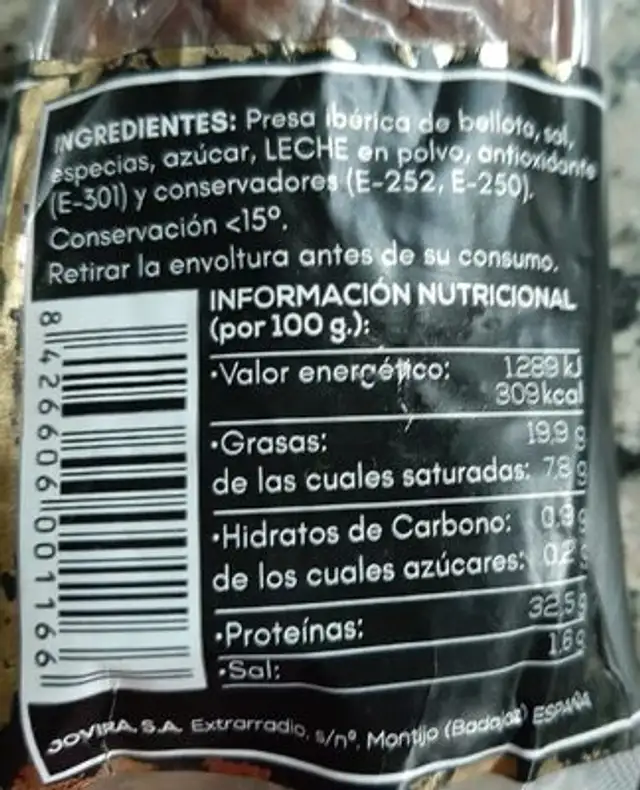 Lomito ibérico de bellota nutrition facts table