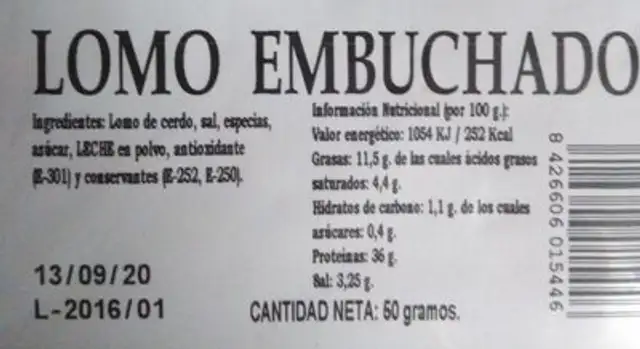 Lomo embuchado nutrition facts table