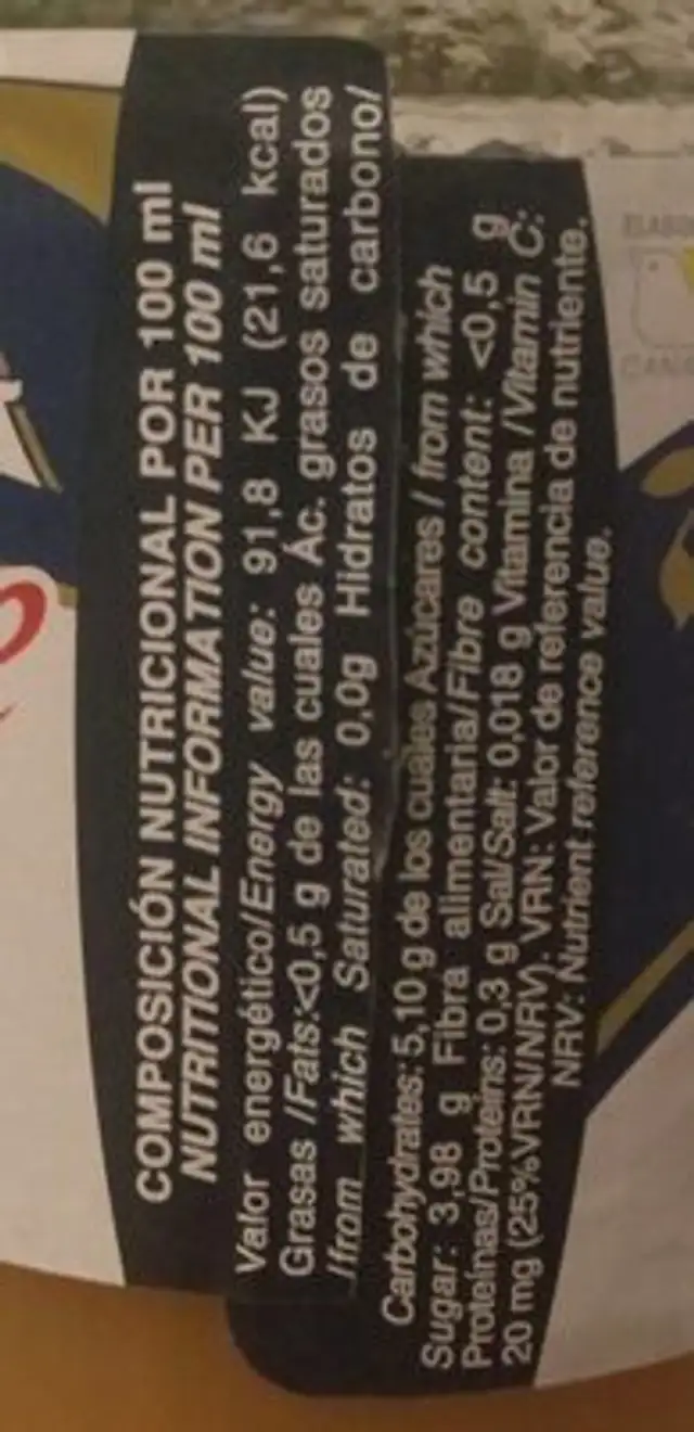 Zumo lambda melocotón free nutrition facts table