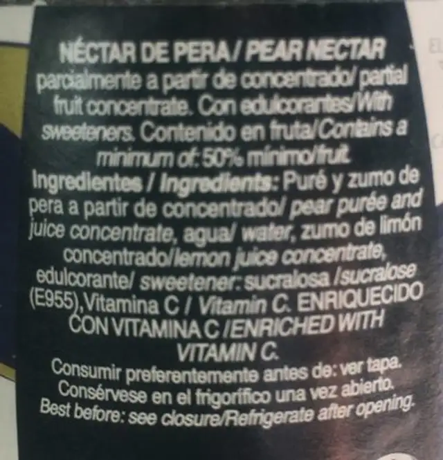 Lambda pera ingredients label