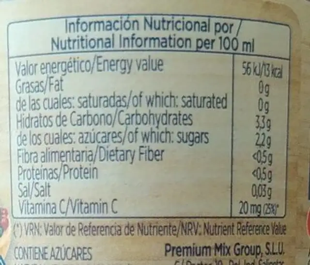 Arándano grosella nutrition facts table