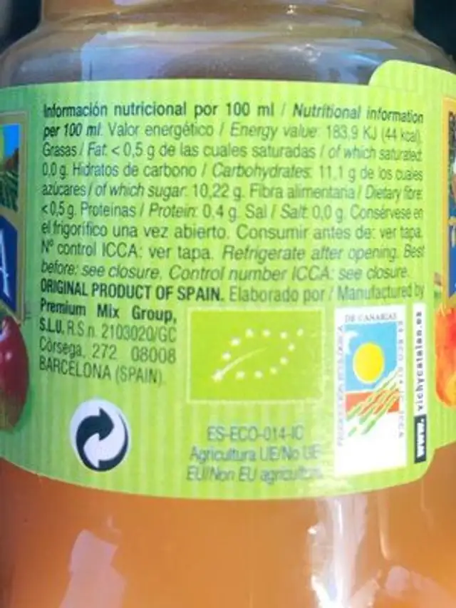 Bio melocoton y manzana nutrition facts table