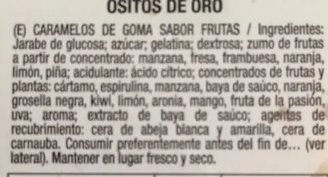 Haribo Maxi Box Ossets D'or 600G ingredients label