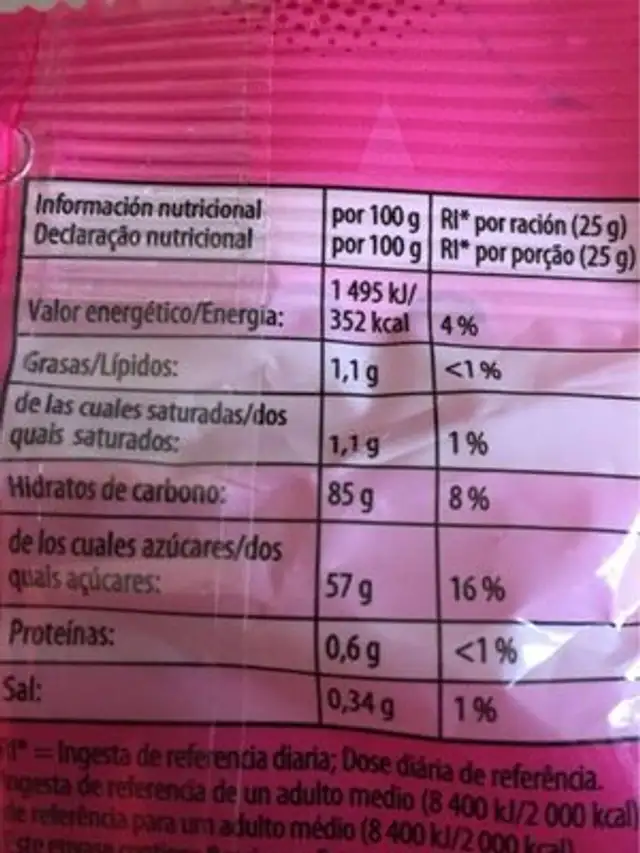 Haribo Pasta Només Cal Maduixa Pica ingredients label