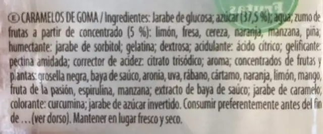 Haribo Favoritos ingredients label