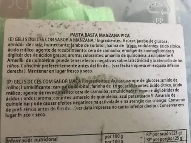 Pasta Fruta Sabor Manzana ingredients label