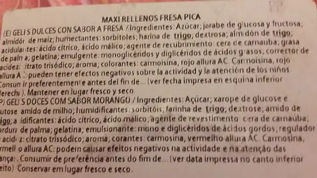 Maxi Rellepica Fresa Haribo ingredients label