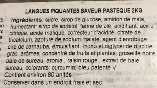 Pasta Basta Sandia ingredients label