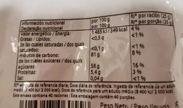 Melocoton Azucar Haribo nutrition facts table