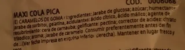 Maxi Cola Pica ingredients label