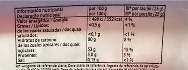 Maxi Cola Pica nutrition facts table