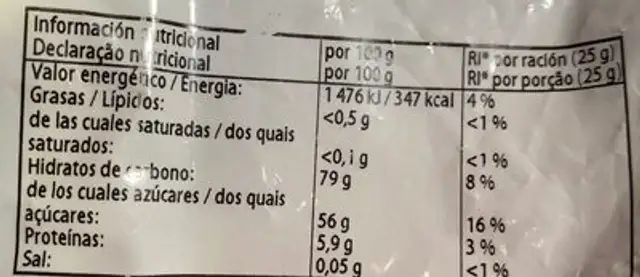 Yacare nutrition facts table