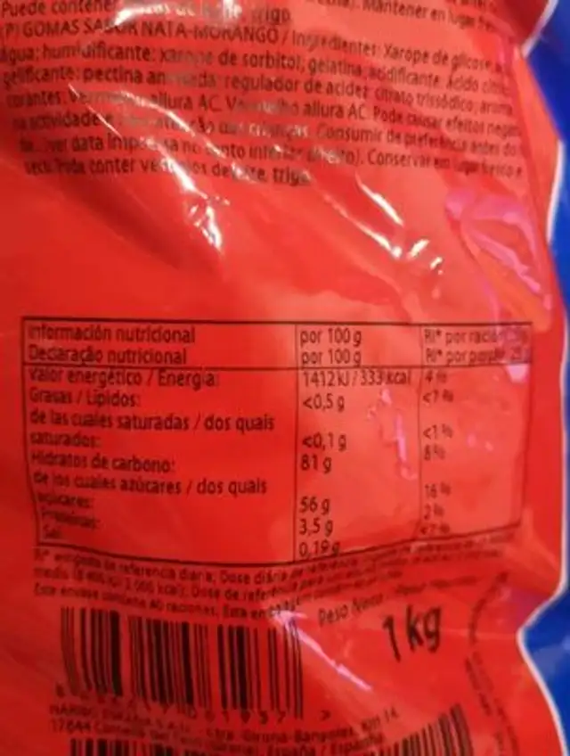 Besos Nata-fresa Haribo nutrition facts table