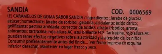 Sandias Tricolor ingredients label
