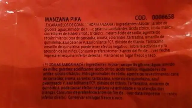 Manzana Pika ingredients label