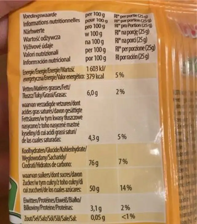 balla stixx nutrition facts table
