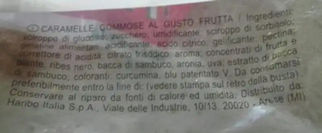 Caramelle Anguria Haribo GR. 200 ingredients label