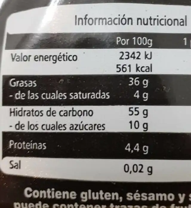 Pestiños Caseros Upita nutrition facts table