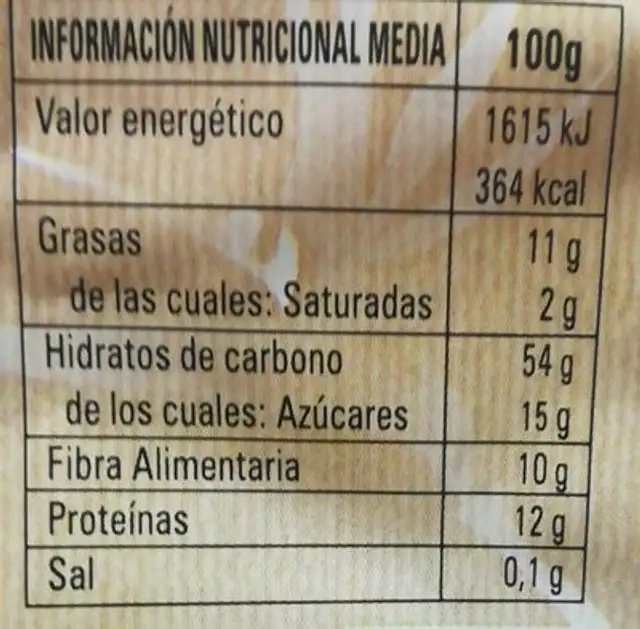 Muesli Base Familiar Ecológico nutrition facts table