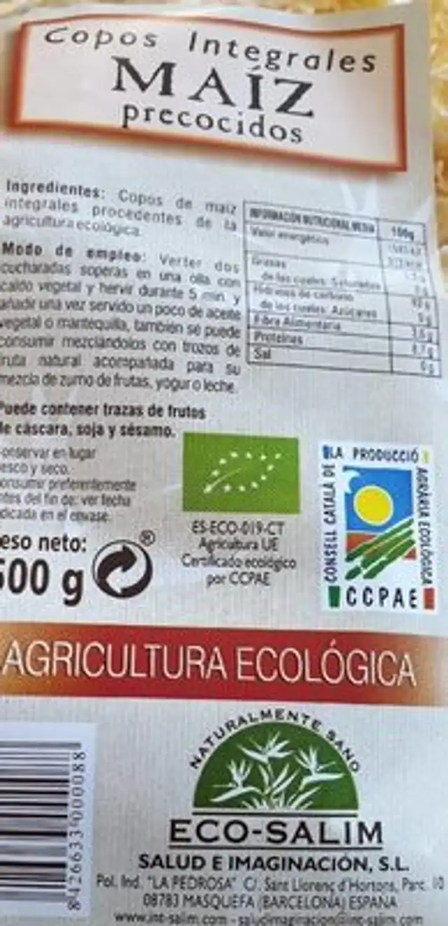 Copos Integrales Maíz precocidos