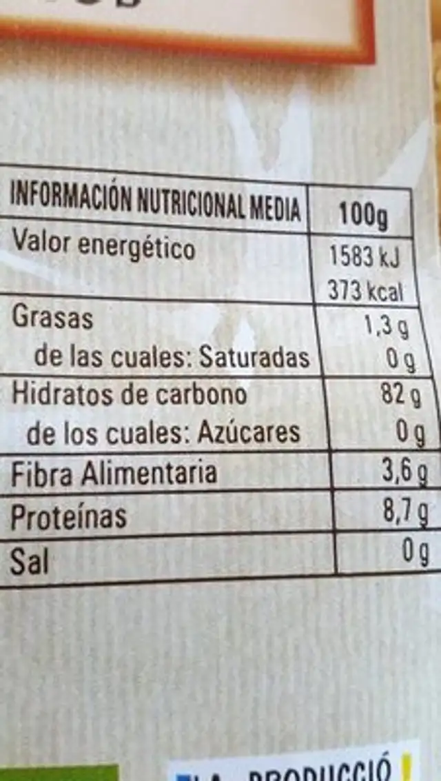 Copos Integrales Maíz precocidos nutrition facts table