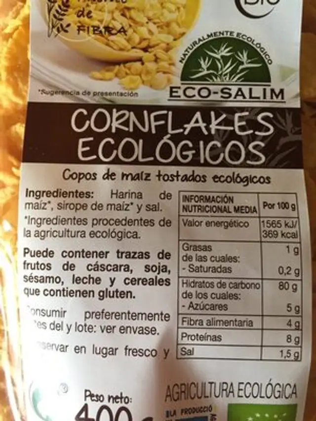 Cornflakes ecológicos nutrition facts table