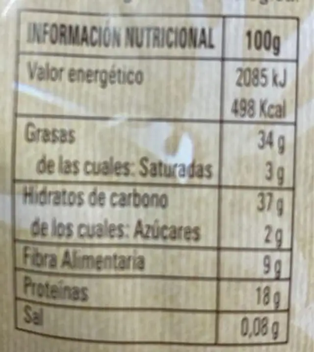 Semillas de lino oro ecológico nutrition facts table