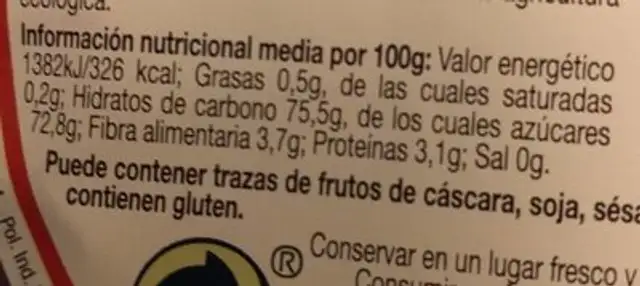 Unknown nutrition facts table