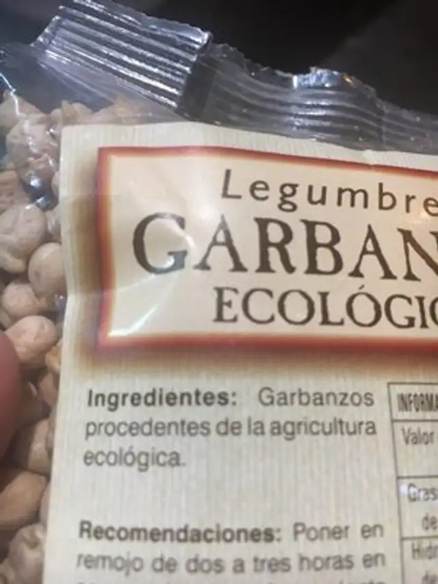 Legumbres garbanzo ecologico ingredients label