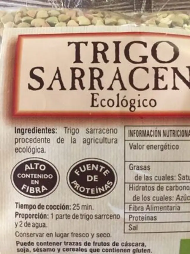 Trigo Sarraceno ingredients label