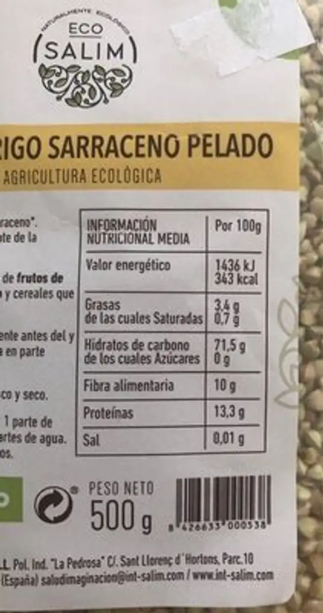 Trigo Sarraceno nutrition facts table