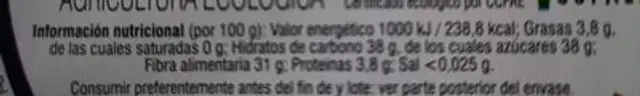 Arándano entero liofilizado nutrition facts table