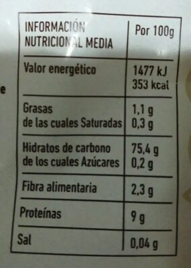 Arroz integral basmatico ecológico nutrition facts table