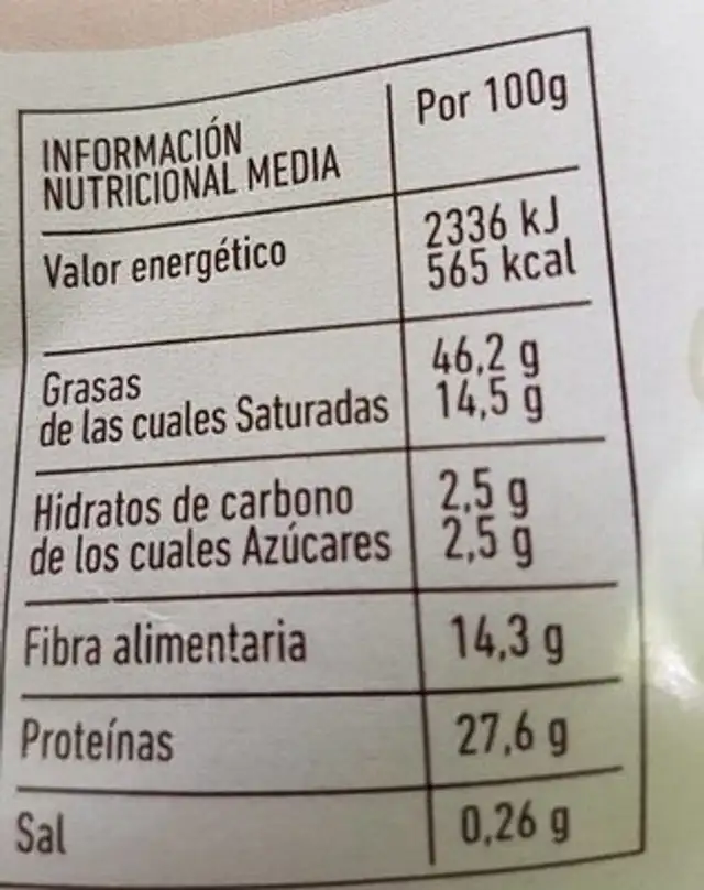 Bio Mix 6 semillas nutrition facts table