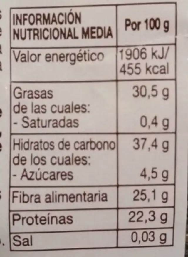 Chia Semillas Eco 250G, Ecosalim nutrition facts table