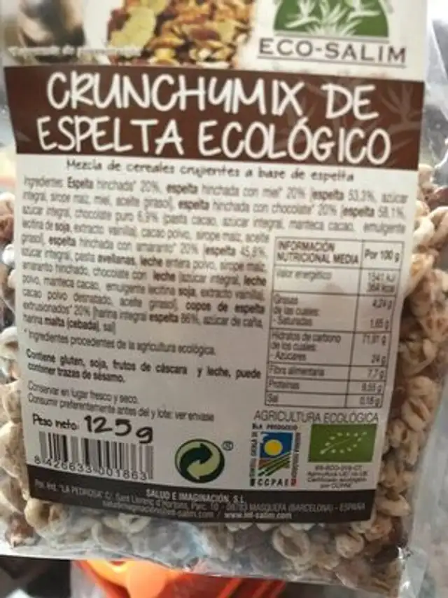 CRUNCHYMIX ESPELTA ingredients label