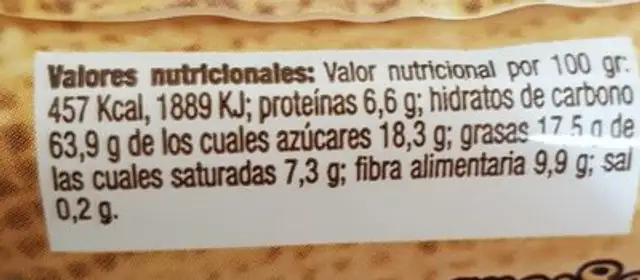 Cookies de espelta ecológicas nutrition facts table