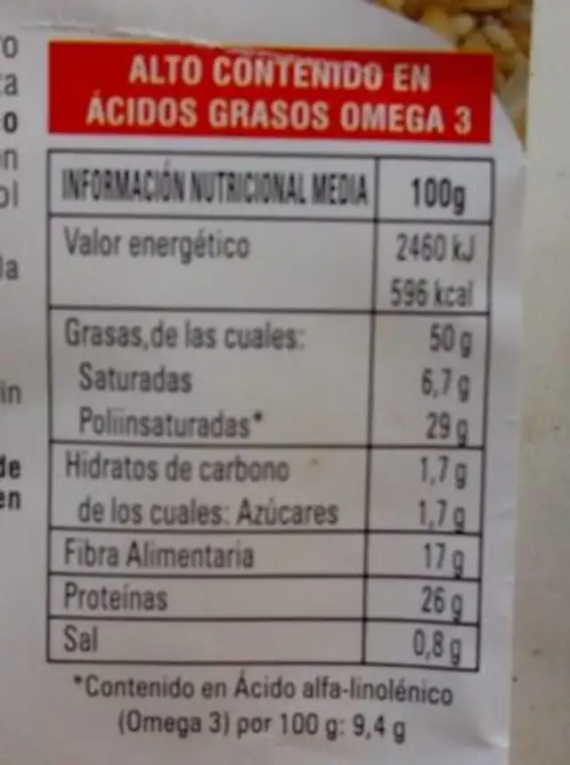 Mix de semillas tostadas nutrition facts table